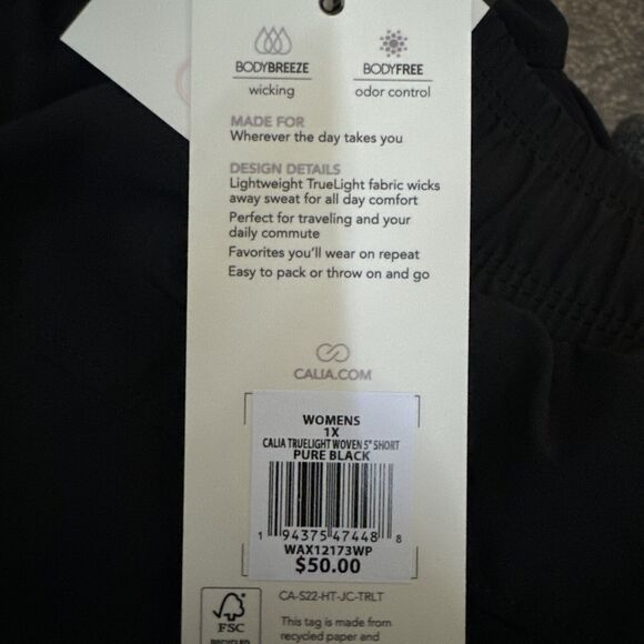 CALIA Journey Collection Mid-Rise Shorts Size 1X Pure Black Relaxed Fit 5” NWT - Picture 6 of 6